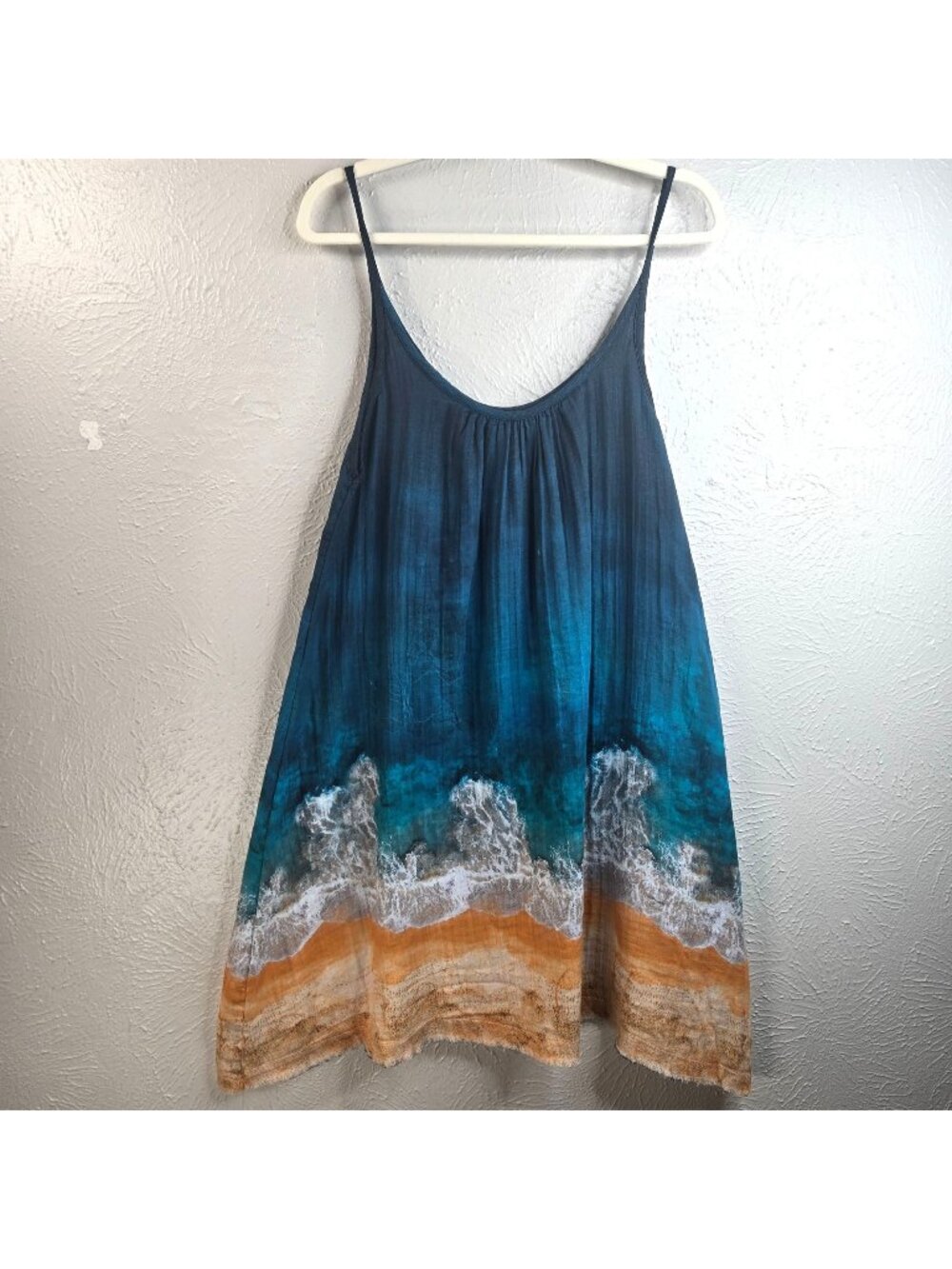 Natural Life Cotton Gauze Mini Tent Dress Blue Sleeveless Coastal Beach Vacation - Picture 2 of 10